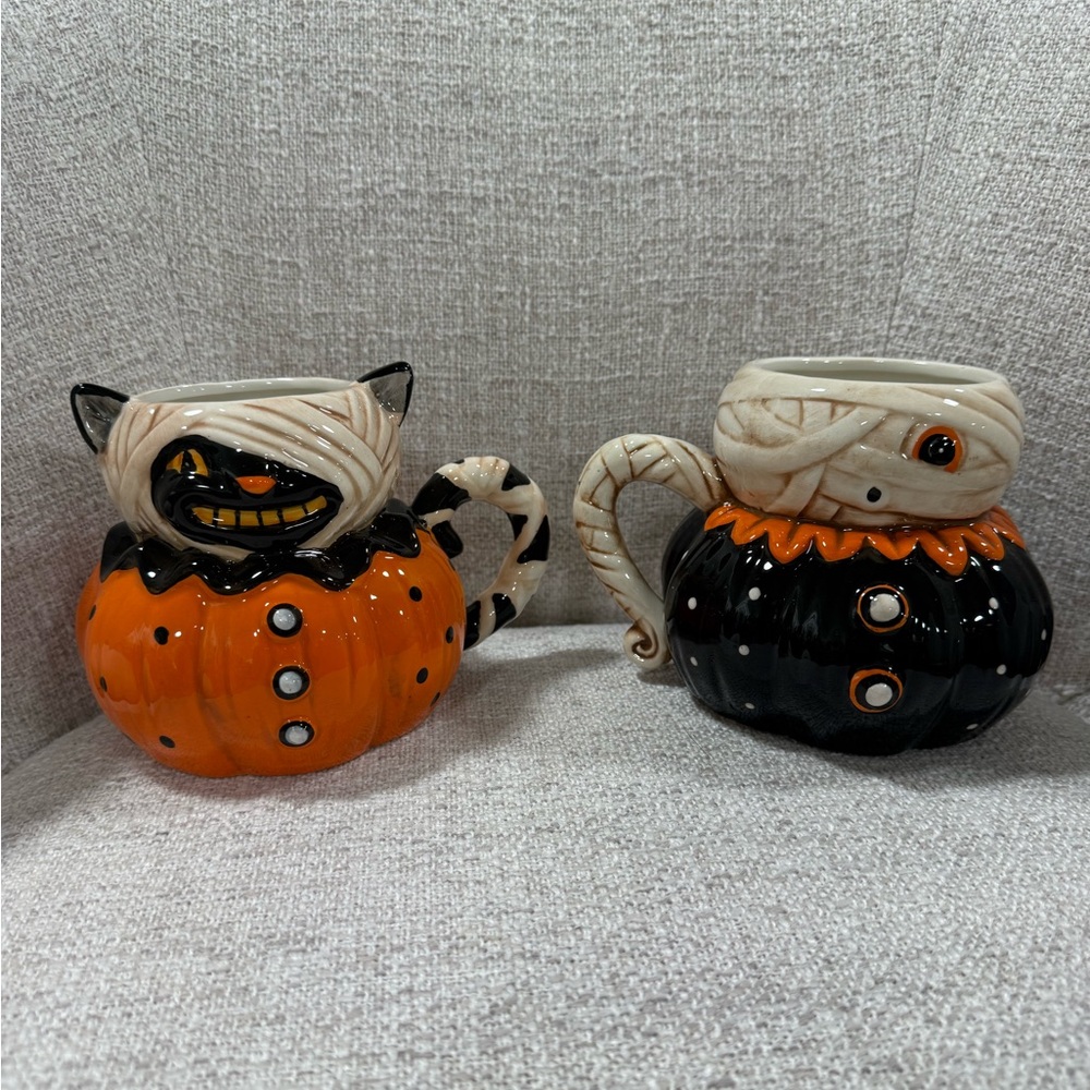 Johanna Parker Cat Zombie Mummy Pumpkin Vintage Halloween Ceramic Mug Brand New